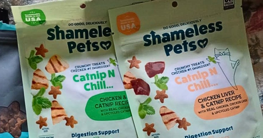 two bags of Shameless Pets Cat Treats