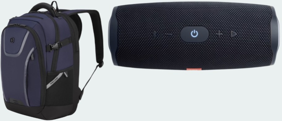 a backpack and bluetooth speaker