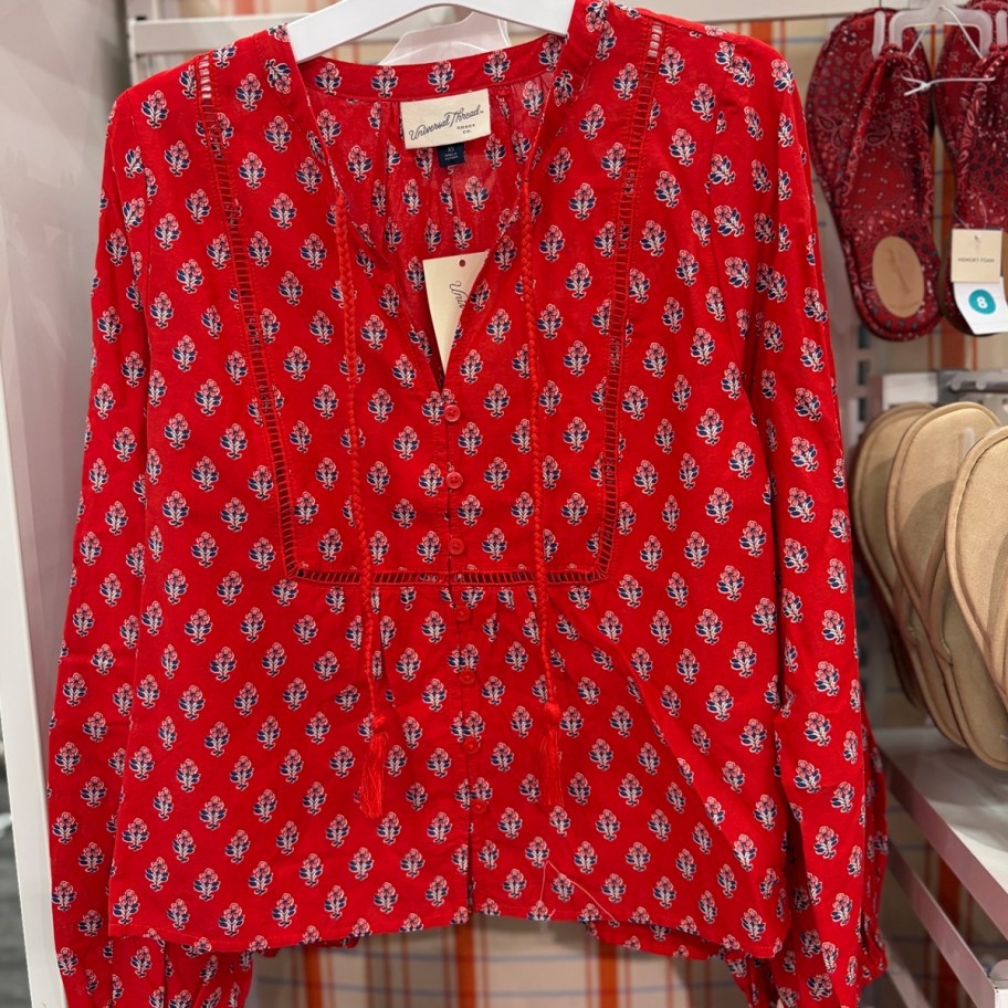 red and blue womens top