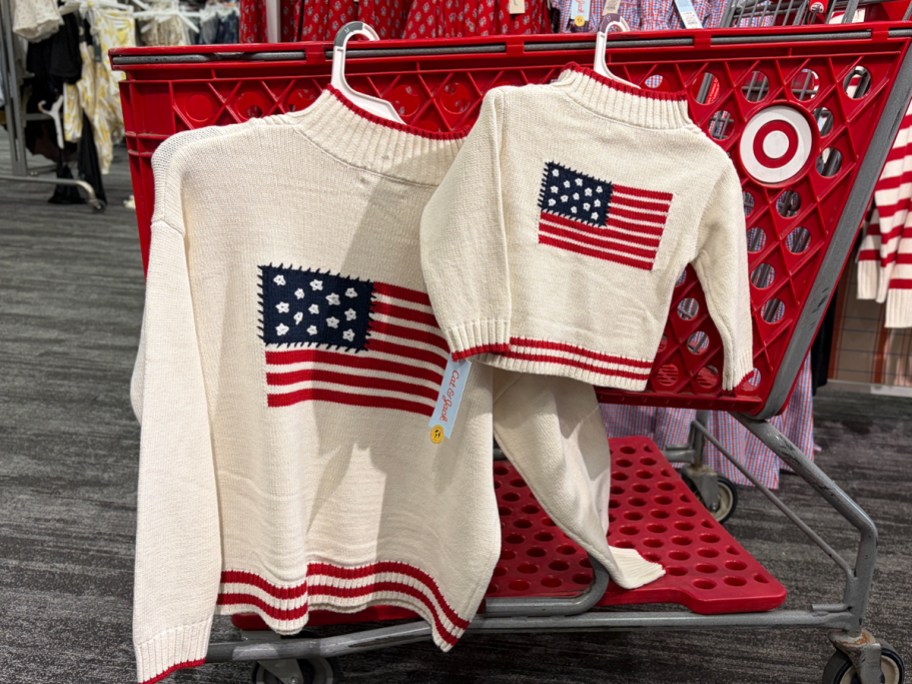 white usa flag sweater adult and matching kids
