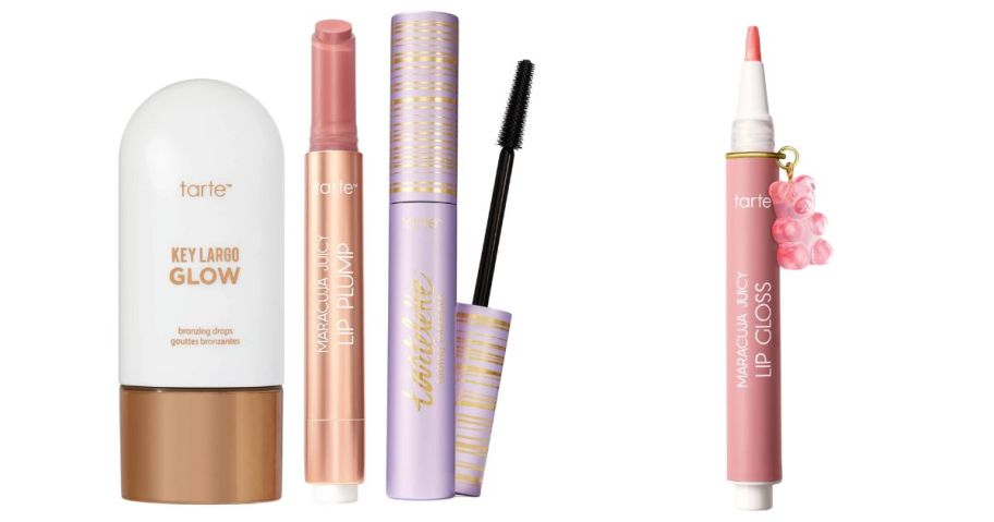 tarte Maracuja Juicy Lip Plump, Tubing Mascara, & Bronzing Drops Trio and Maracuja Juicy Lip Gloss w Limited-Edition Charm