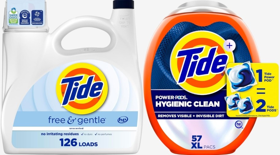 tide liquid and tide pods laundry detergent