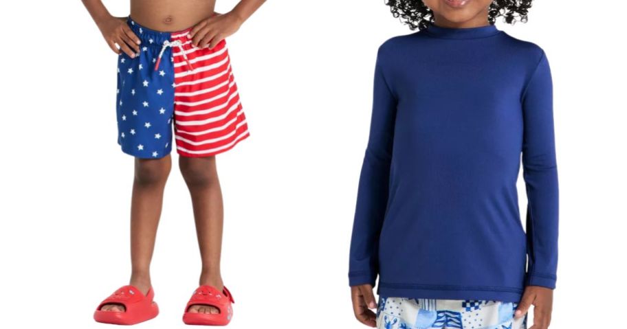 toddler boys swim trunks and rash guard