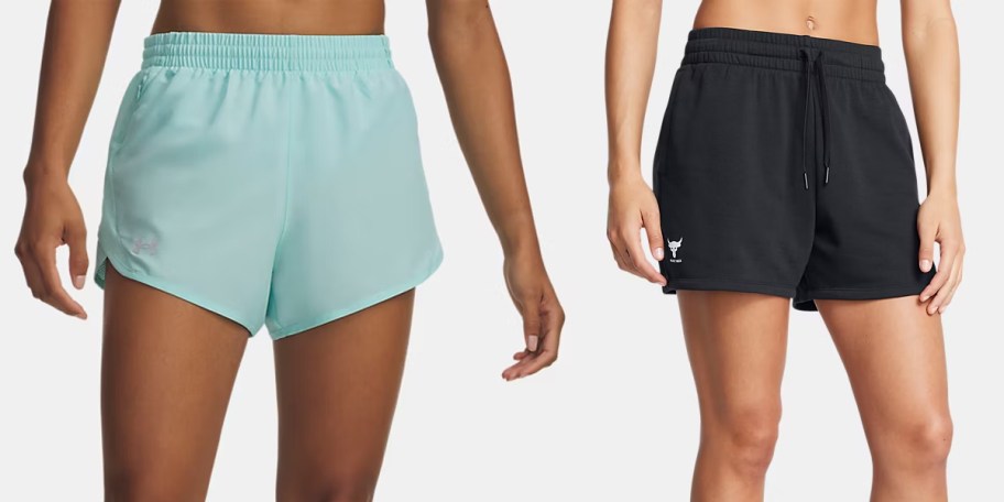 women wearing blue and black shorts 