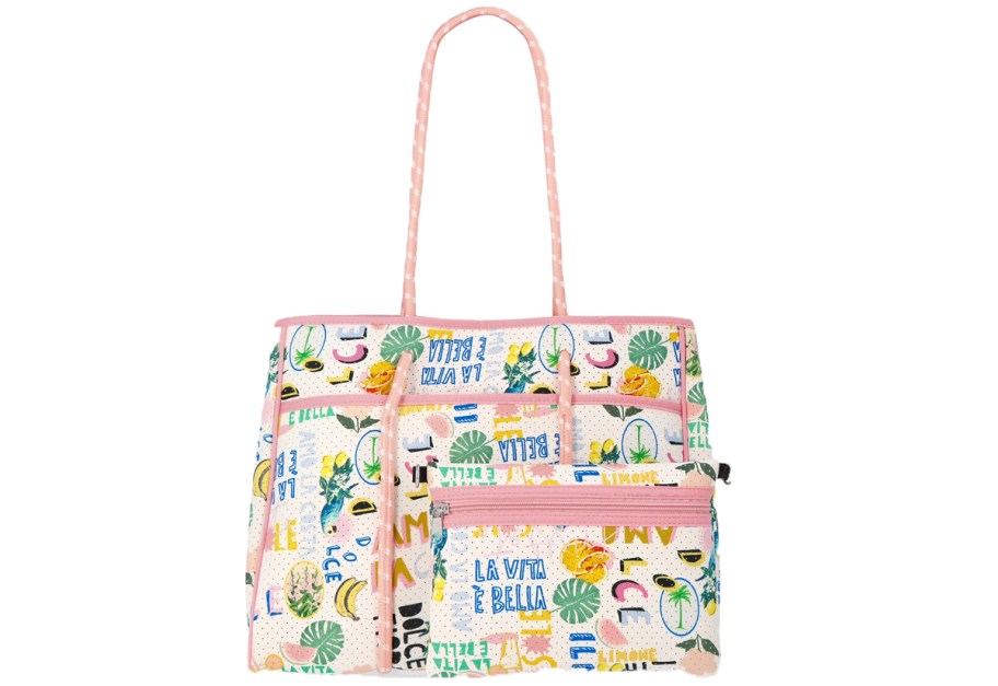 pink print beach totes 