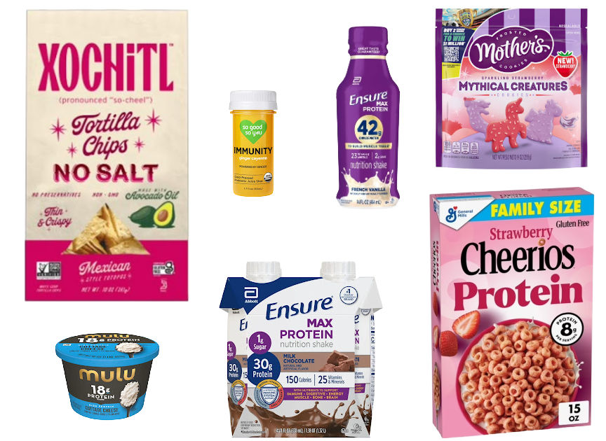 7 grocery items on a white background