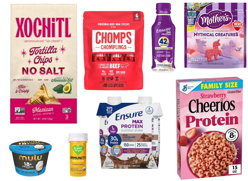 8 grocery items on a white background