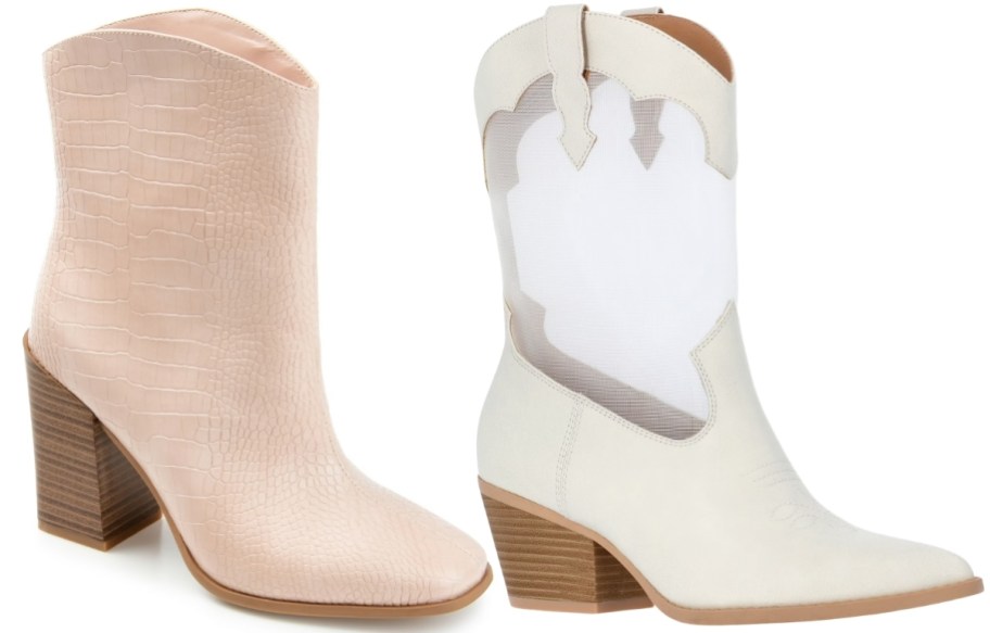 womens booties in pink and white