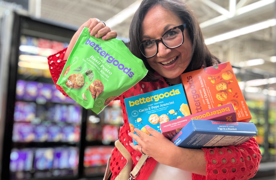 woman holding bettergoods frozen apps in Walmart 