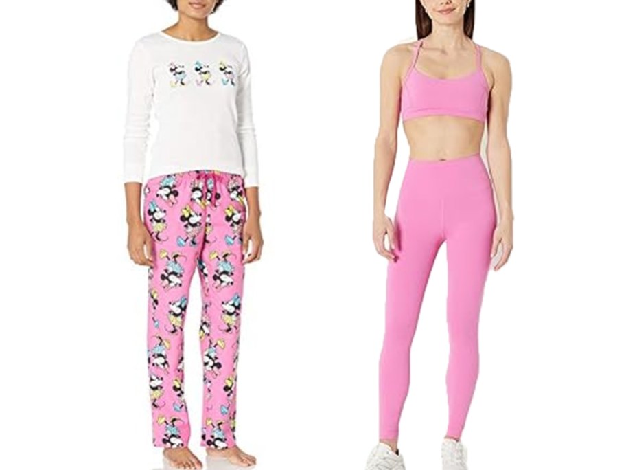 women wearing pink pajamas and bra