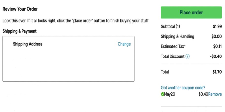 screenshot of a woot checkout cart