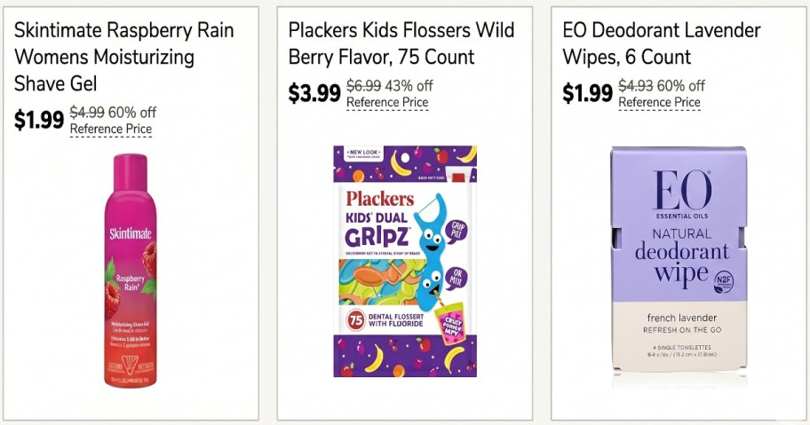 shaving cream, flossers, and deodorant wipes 