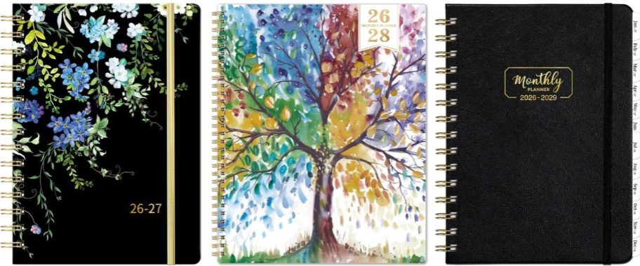 2026 and 2028 planners in black, white and black