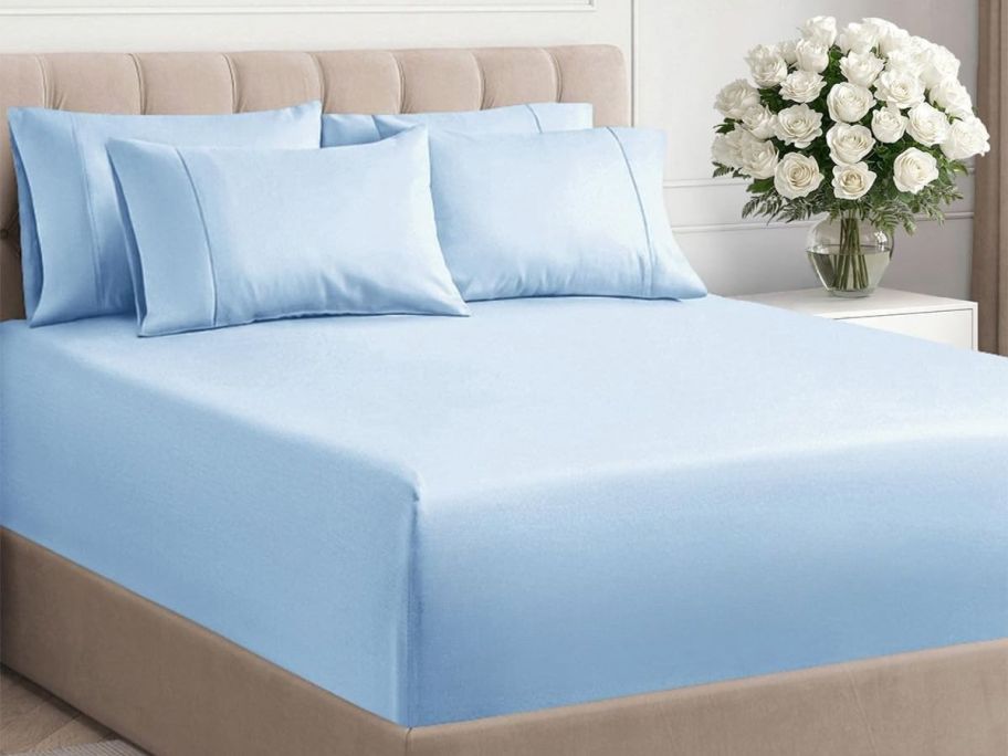 6-Piece Extra Deep Breathable Sheet Set on bed