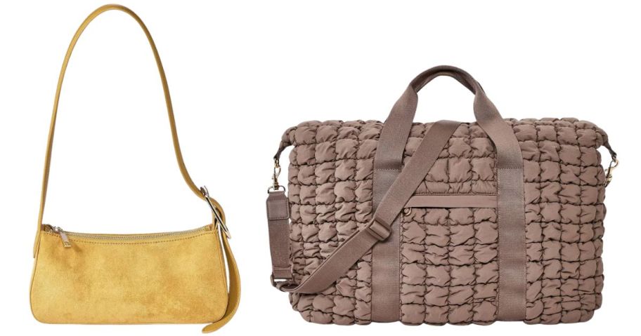 A New Day Faux Suede Elongated Belt Strap Shoulder Bag and Universal Thread Foundational Weekender Bag