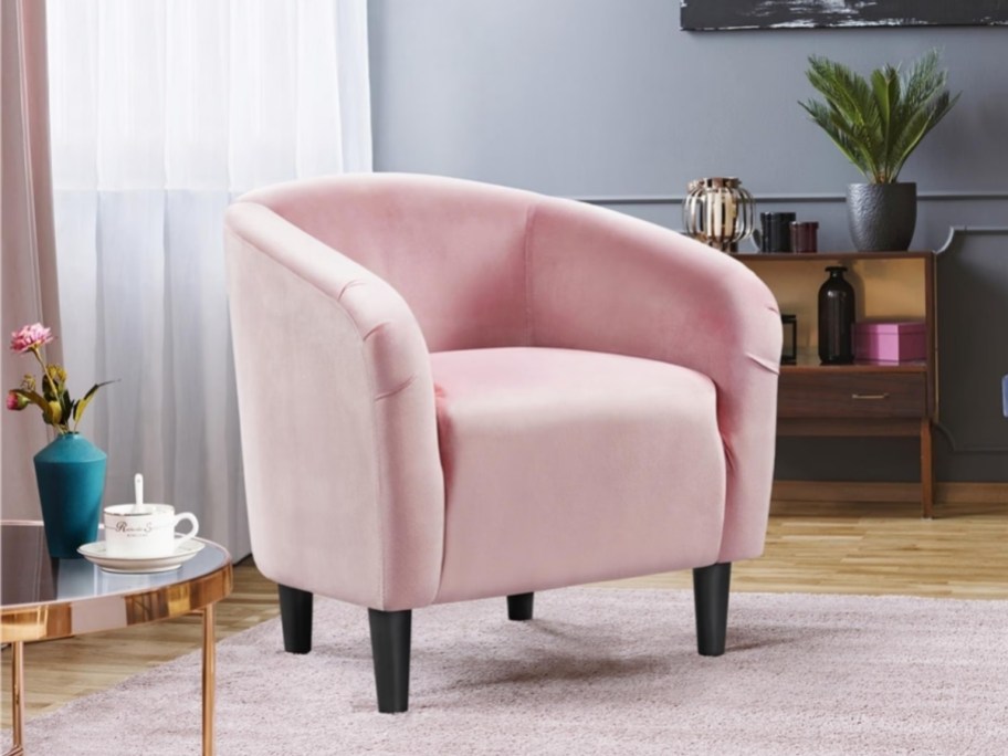 pink velvet accent chair