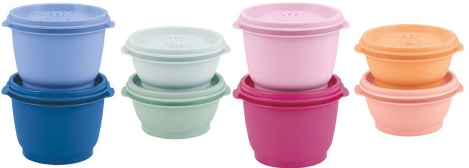 Crofton Tupperware Heritage Collection inspired food Storage Containers in blues and pinks