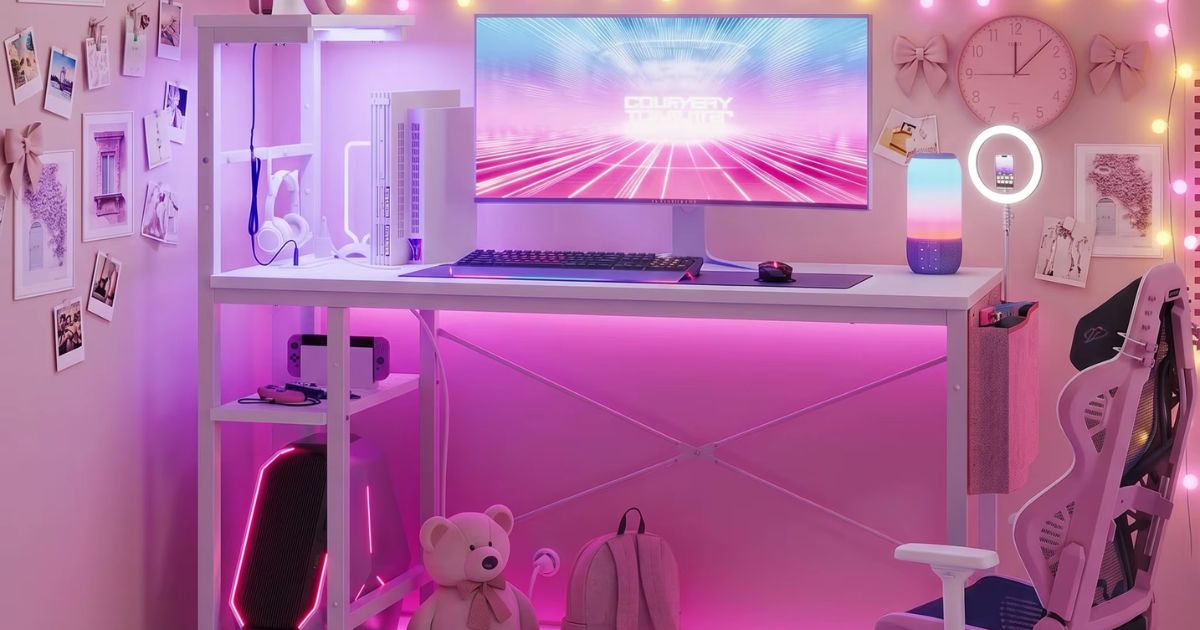 Gaming Desks w/ Built-In LED Lights & Outlets Just $68.96 Shipped