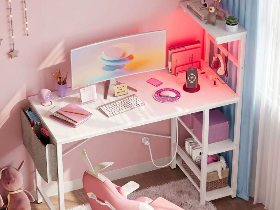A white gaming desk