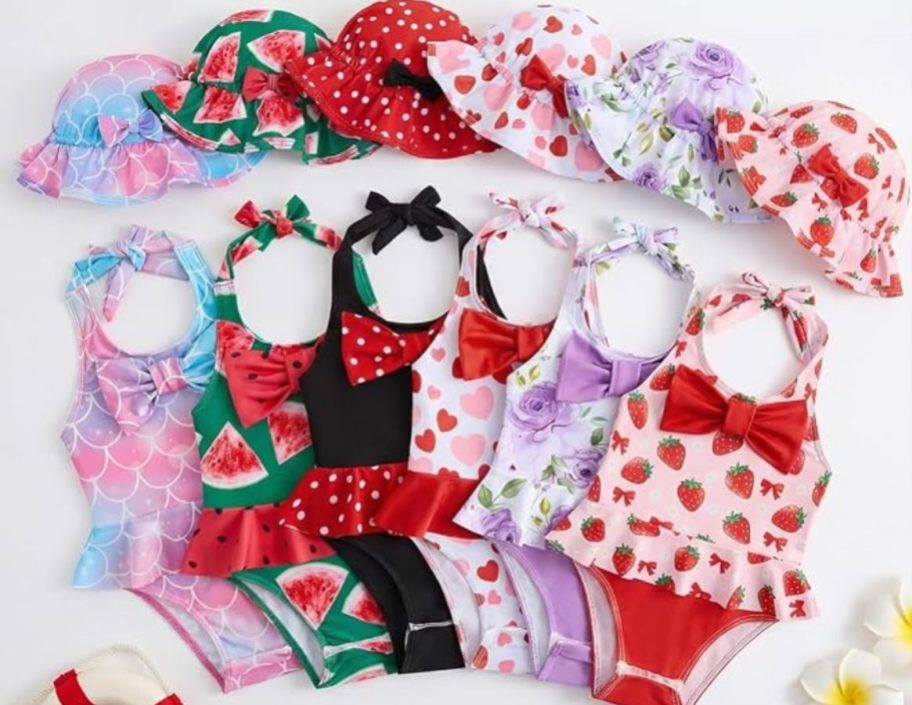 JiAmy Baby swimsuit sets with hat in six prints