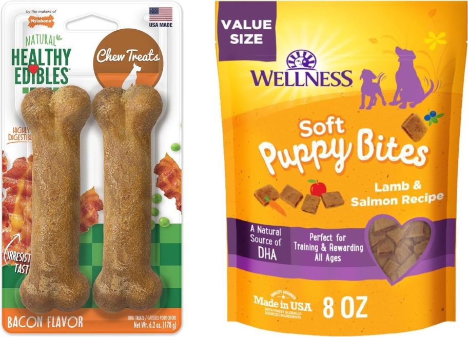 Stock images of Nylabone and Wellness dog treats