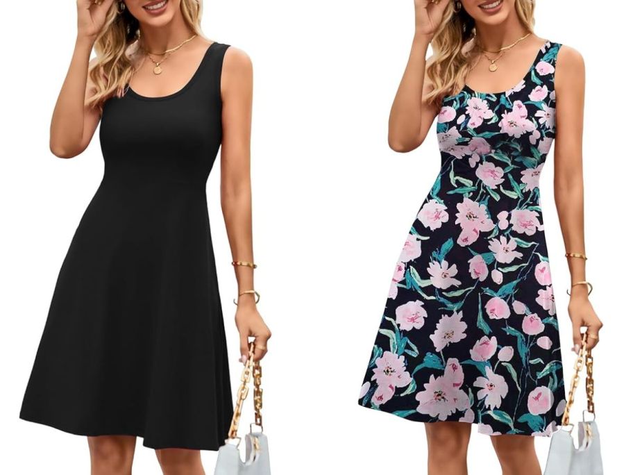 Stock images of two women wearing tank dresses
