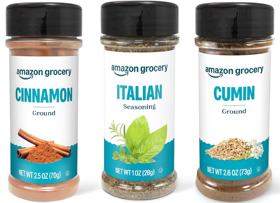 bottles of Cinnamon, Italian Seasoning, and Ground Cumin