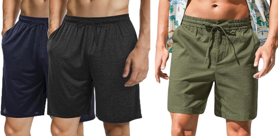 3 men modeling shorts