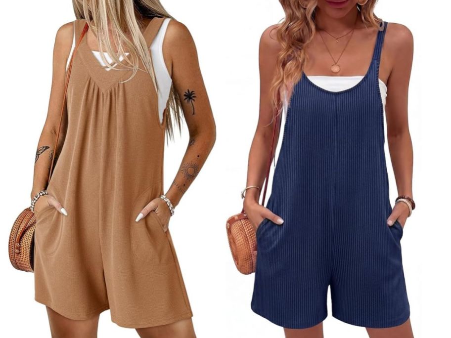 Stock images of two women wearing Amazon rompers