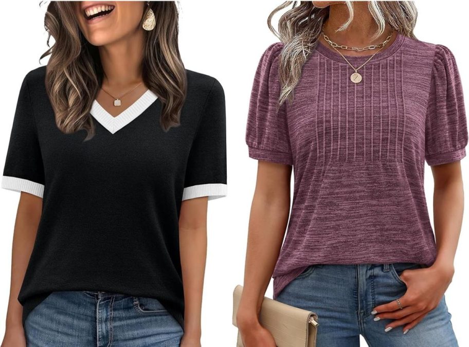 two women wearing fashion tops from Amazon