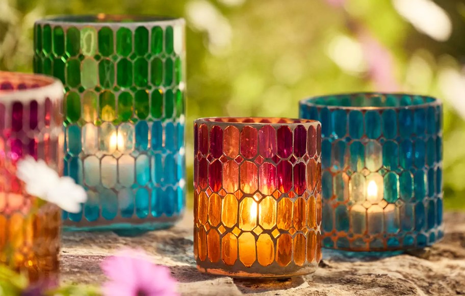 colorful glass candle holders