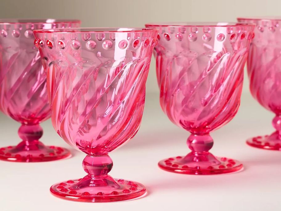4 pink acrylic goblets