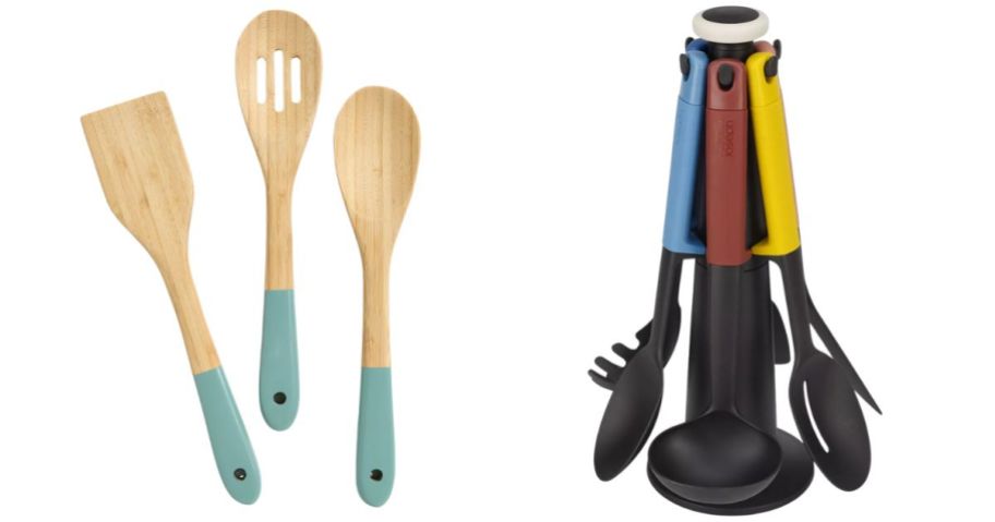 Arch Studio Bamboo Utensil 3-Piece Set and Joseph Joseph Elevate Carousel 6-Piece Utensil Set w Rotating Storage Stand