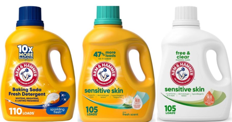 Stock images of 3 bottles of Arm & Hammer Laundry detergent