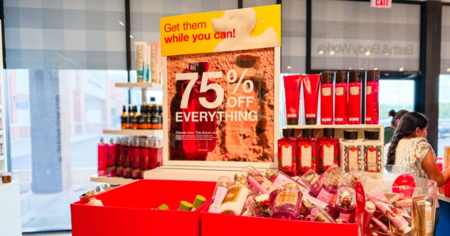 Bath & Body Works Semi Annual Sale sign and display