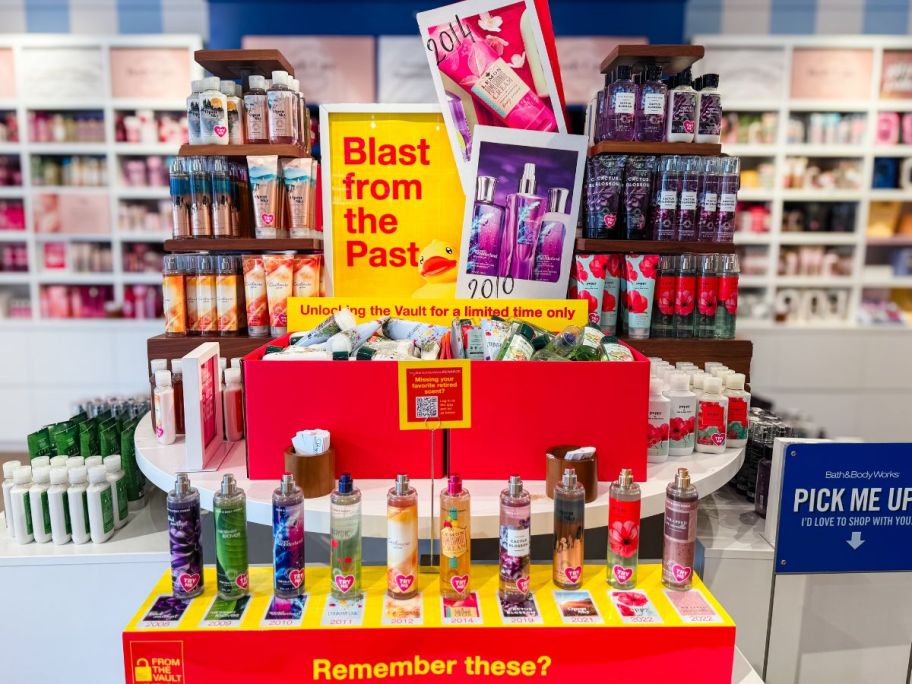 A display with Bath & Body Works Vault scents