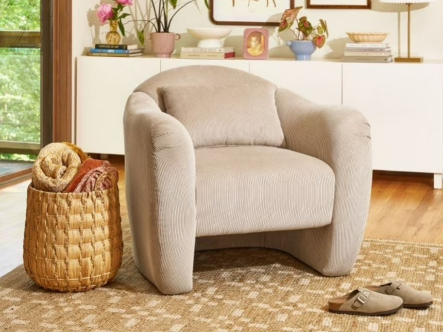 beige corduroy accent chaor