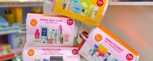 Four different beauty kits from ulta on top of the table