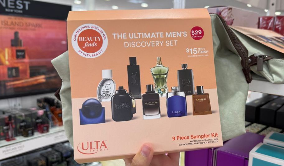 hand holding Beauty the ultimate mens discovery set