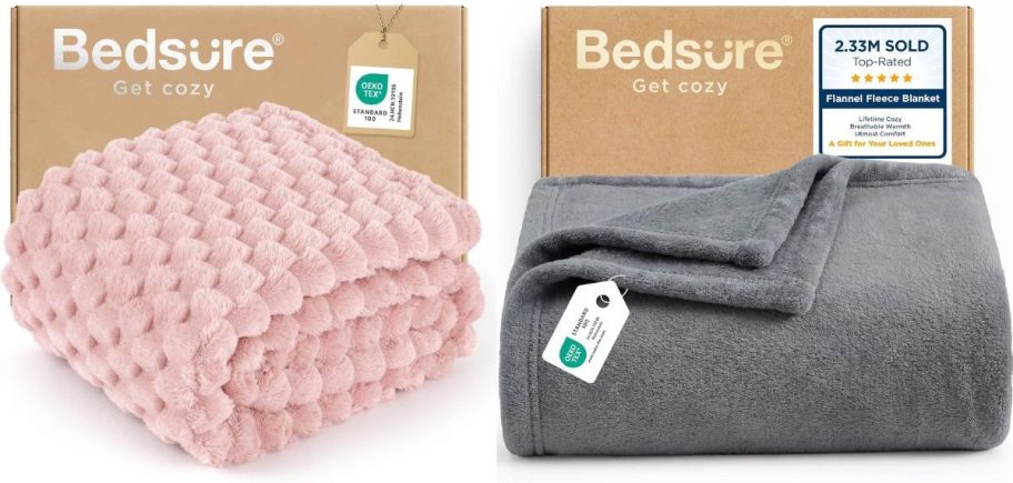 Stock images of two Bedsure throw blankets