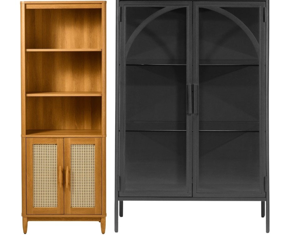 caning lighted book case and cabinet