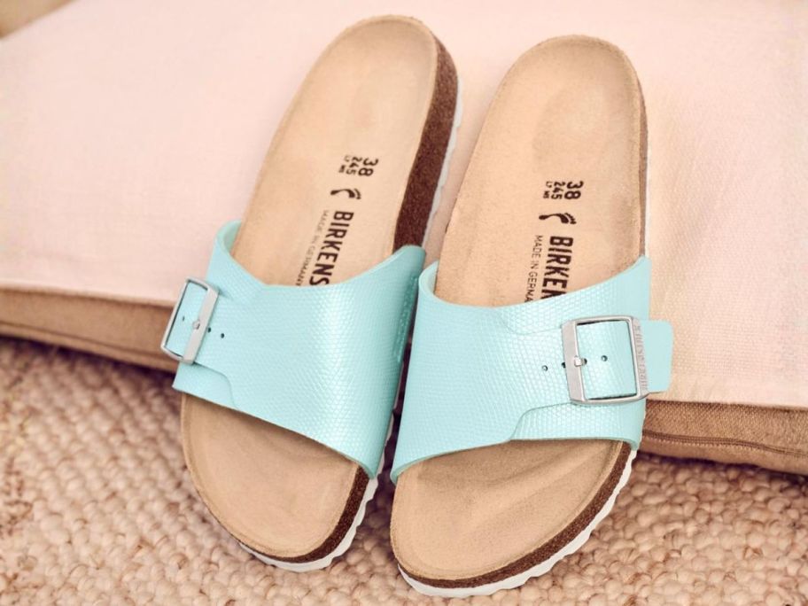 Birkenstock Catalina Embossed Slide Sandals on display