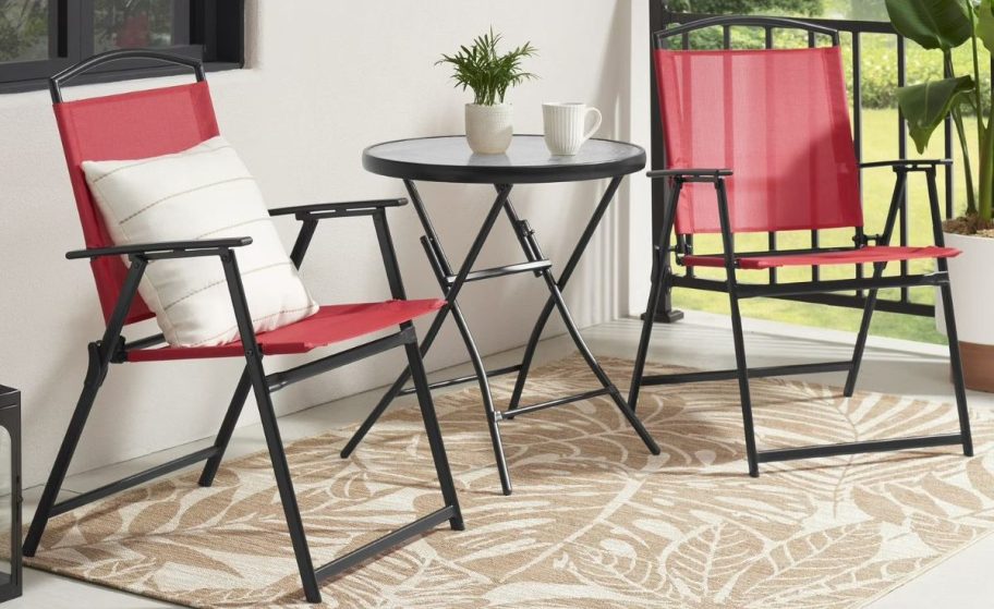 Bistro set outdoors in red