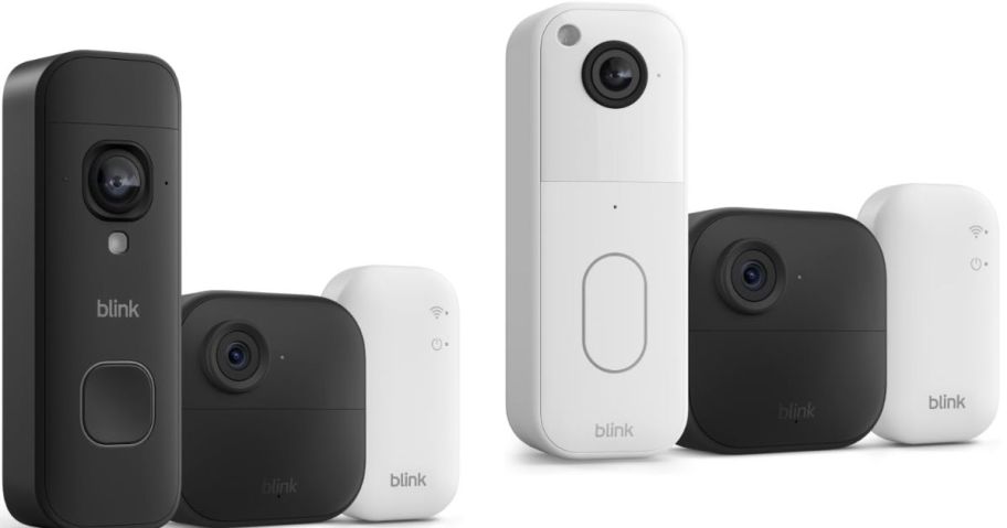 stock images of two Blink Video Doorbell and camera sets