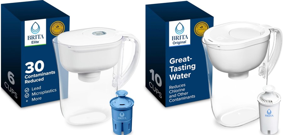 two white brita pitchers with filters
