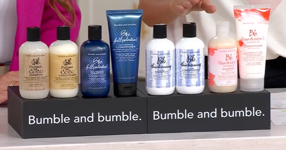 Bumble and bumble shampoo & conditioner pairs on display