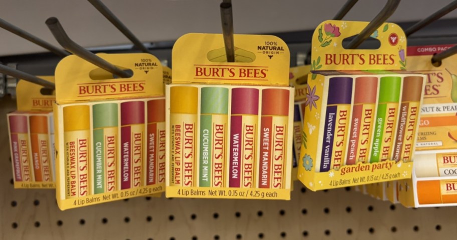 package of burt's bees lip balm in Superfruit hanging in store