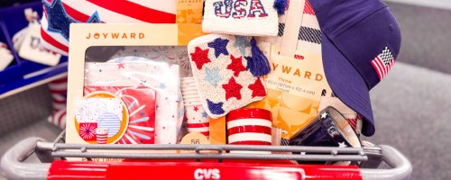 USA themed accessories inside CVS shopping cart