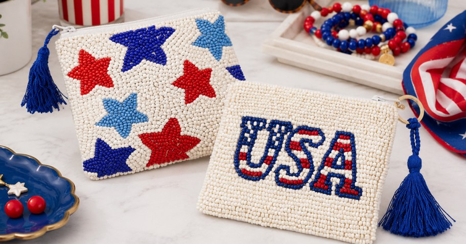 star and USA themed beaded pouches