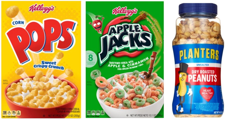 two boxes of cereal and bottle of peanuts